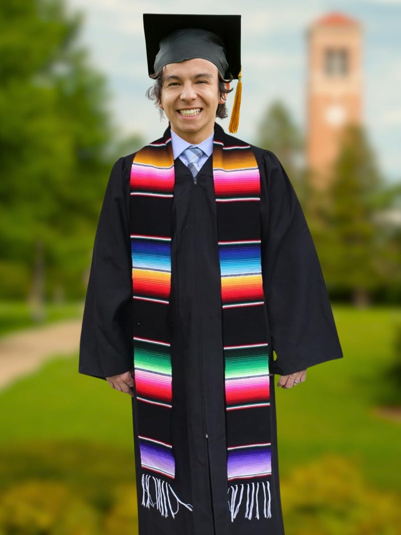 Del Mex Mexican Serape blanket Graduation Stole Sash Latino Hispanic (Black) - Image 4